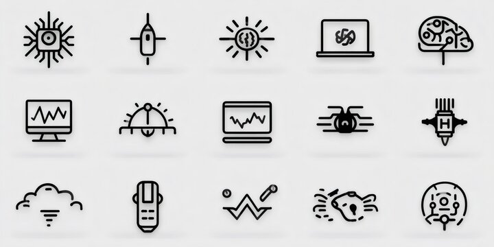 Technology, ai, and computing line icons set