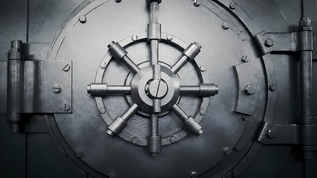 Bank vault door at bank opening to green screen as camera pushes into the bank's safe 4k video
