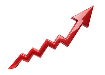 Red zigzag arrow pointing upwards indicating growth isolated on transparent background