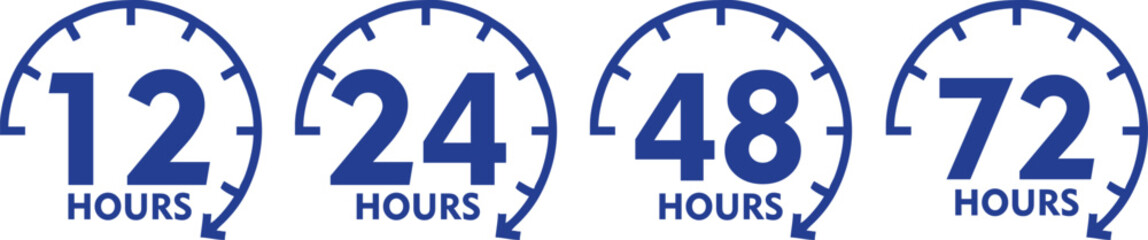 Rapid Service Timer Icons Collection &ndash; 12 to 72 Hour Delivery Symbols