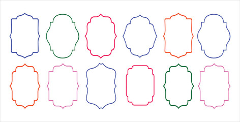 Colorful decorative frames in a row isolated on white background for graphic design