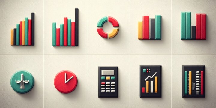 Analyzing business data with financial charts and calculation icons