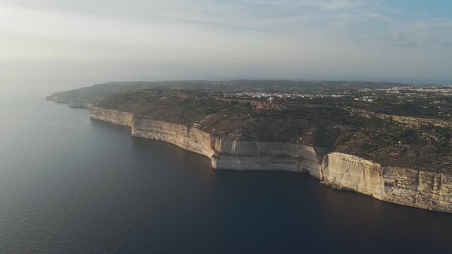 Aerial 4K Sunset View of Dingli Cliffs and Dingli Radar in Malta