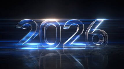Futuristic 2026 Glowing Numbers with Dynamic Light Streaks