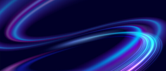Fototapeta premium Futuristic speed motion neon light wave with glowing streaks and dynamic energy lines forming a fast flowing abstract technology background.