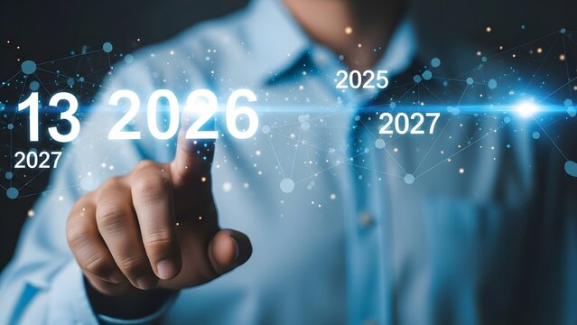 Businessman touching future year on digital screen interface concept