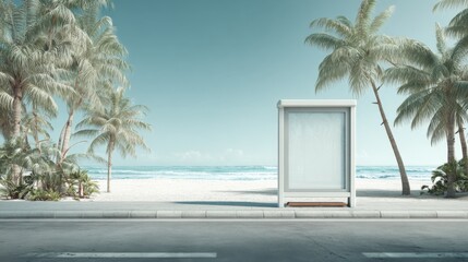 Coastal Billboard Mockup with Palm Trees: Ideal for Summer Advertising Campaigns and Tropical Destinations