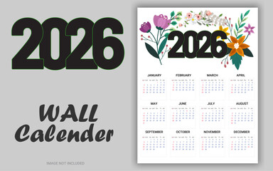 Modern 2026 Calendar Layout with Wavy Shapes and Botanical Elements
