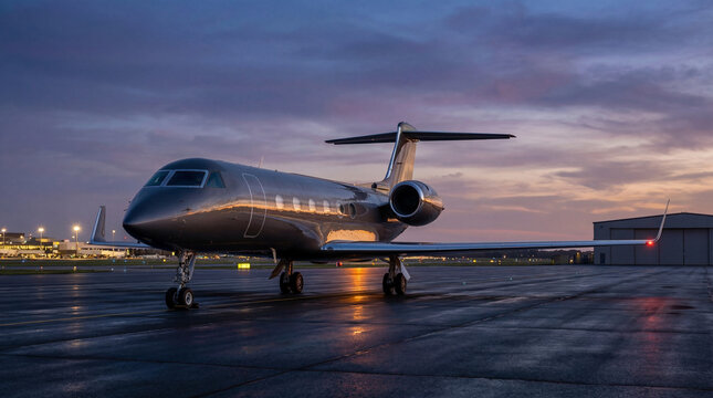 airplane at sunset