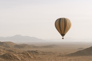 Obraz premium Hot Air Balloon Adventure Over Arid Landscape, Celebrating Travel, Freedom, and Exploration