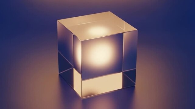 Captivating animation of a glass cube with changing light, suitable for technology videos and