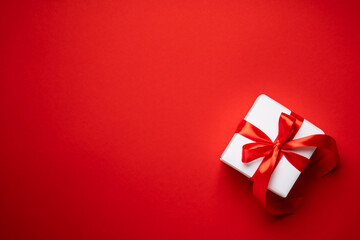 Christmas flat lay background on red.