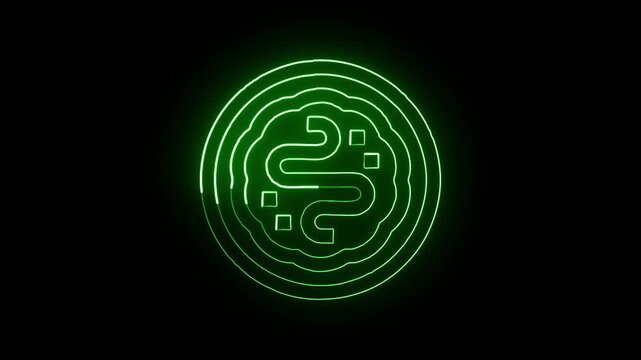 Glowing neon line okonomiyaki with sizzling steam. Japanese food icon animation HD video isolated on black background