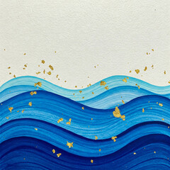 青い波模様と金粉が涼しげな和紙背景