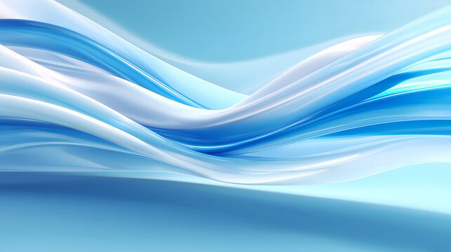 Glossy blue and white flowing waves forming a smooth abstract landscape on a light background, ideal for AI, data and modern technology concepts.
