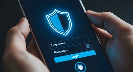 Secure Mobile Login Screen with Shield Icon and Username Password Fields.