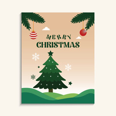 Merry christmas greeting card social media template with minimalist tree and ornament design.