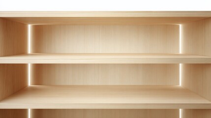 Obraz premium Empty Light Wood Shelves Background: Modern Display for Products, Retail, and Interior Design