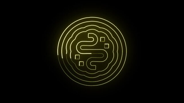 Glowing neon line okonomiyaki with sizzling steam. Japanese food icon animation HD video isolated on black background