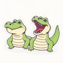 Fototapeta premium Cute cartoon crocodiles smiling illustration