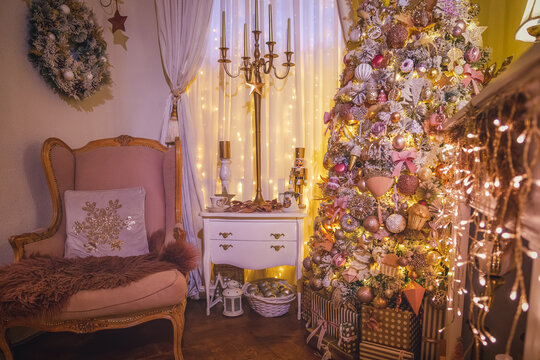 Christmas home decor, set-ups and decorations. Christmas spirit and home decor with a lot of details, in a warm and gentle light with a rich bokeh.