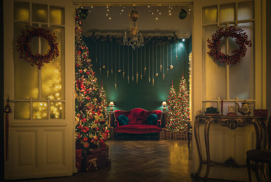 Christmas home decor, set-ups and decorations. Christmas spirit and home decor with a lot of details, in a warm and gentle light with a rich bokeh.