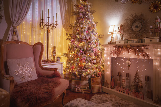 Christmas home decor, set-ups and decorations. Christmas spirit and home decor with a lot of details, in a warm and gentle light with a rich bokeh.