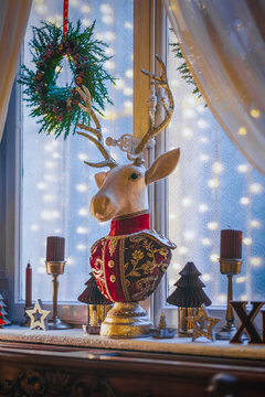 Christmas home decor, set-ups and decorations. Christmas spirit and home decor with a lot of details, in a warm and gentle light with a rich bokeh.