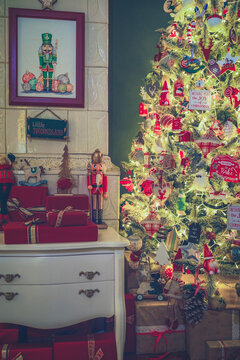 Christmas home decor, set-ups and decorations. Christmas spirit and home decor with a lot of details, in a warm and gentle light with a rich bokeh.