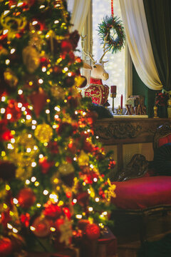 Christmas home decor, set-ups and decorations. Christmas spirit and home decor with a lot of details, in a warm and gentle light with a rich bokeh.