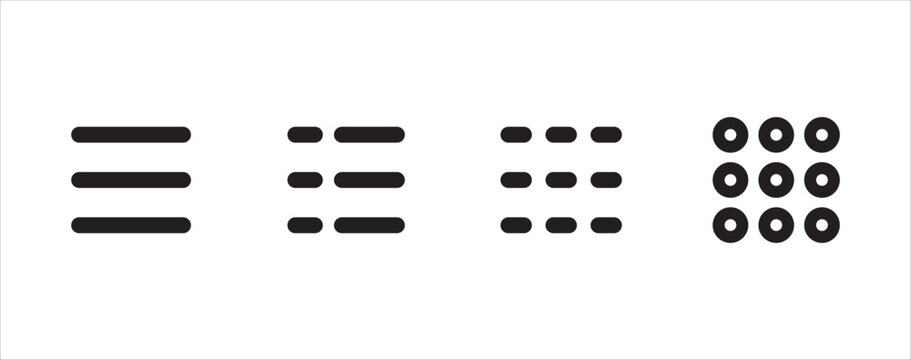 Menu or more button icon set in bold line design. Hamburger menu icon symbol for navigation, main page, more, option. Vector isolated.
