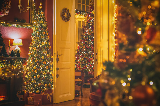 Christmas home decor, set-ups and decorations. Christmas spirit and home decor with a lot of details, in a warm and gentle light with a rich bokeh.