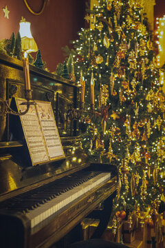 Christmas home decor, set-ups and decorations. Christmas spirit and home decor with a lot of details, in a warm and gentle light with a rich bokeh.