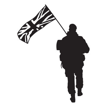 Walking british soldier from behind silhouette