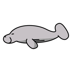 Cute semi flat sideways manatee