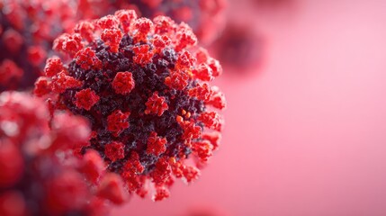 3D Rendered Coronavirus Particle with Spike Proteins on a Pink Gradient Background Illustrating Viral Structure
