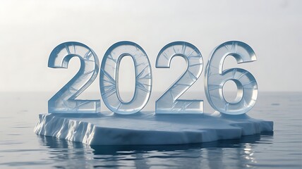 Icy 2026 new year celebration concept on a floating iceberg