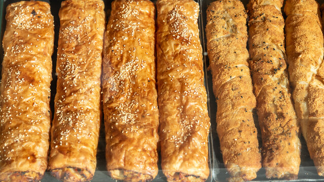 Traditional Turkish sweet rolls with sesame seeds.