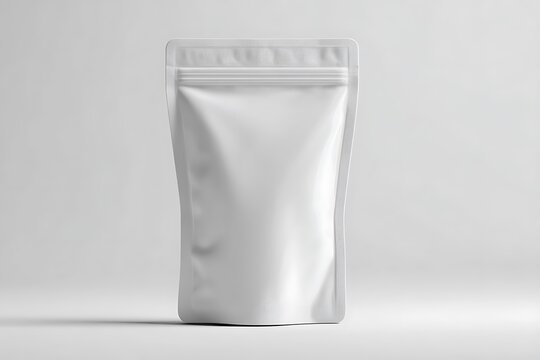 An isolated view captures a blank, sealed flexible pouch, ready for branding and packaging of various products with potential stand-up design features displayed against a bright background.