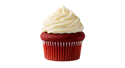 Red Velvet Cupcakes with Cream Cheese Frosting on Transparent Background, Realistic red velvet cupcake with vibrant red frosting swirled on top, detailed texture, isolated on transparent background