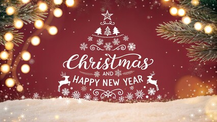 Elegant christmas and happy new year greeting card with festive tree