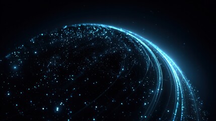Abstract futuristic background with glowing blue particle streams, representing technology, innovation, and global connectivity