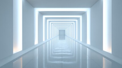 Fototapeta premium Abstract Modern Architecture Hallway with Symmetrical Lighting and Perspective, Creating a Sense of Depth and Spaciousness