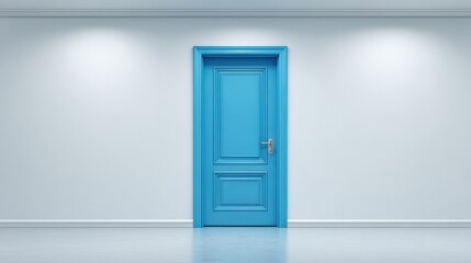 Obraz premium Vibrant Blue Door in Minimalist White Room: Modern Interior Design and Architectural Detail