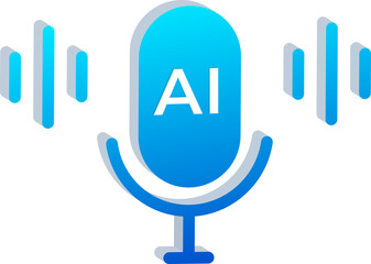 3D AI Voice Command Icon with Microphone and Sound Waves