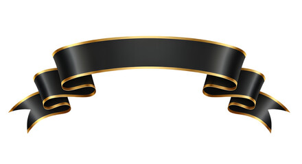 High-detail black and gold ribbon scroll banner with a glossy finish, perfect for elegant graphic design and isolated on transparent background