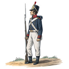 Naklejka premium Illustration of a 19th Century Soldier in Military Uniform