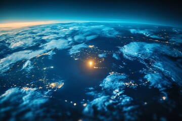 Breathtaking Aerial View of Earth at Night from Space with Glowing City Lights and Geography