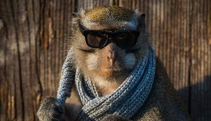 Cool Monkey Wearing Sunglasses and Scarf, Ready for a Stylish Adventure