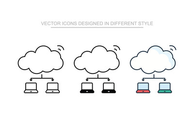 cloud to device icon set in different style with white background illustration